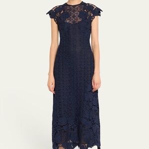 Lela Rose Lace Pencil Dress Size 6 Navy Blie Midi Dress